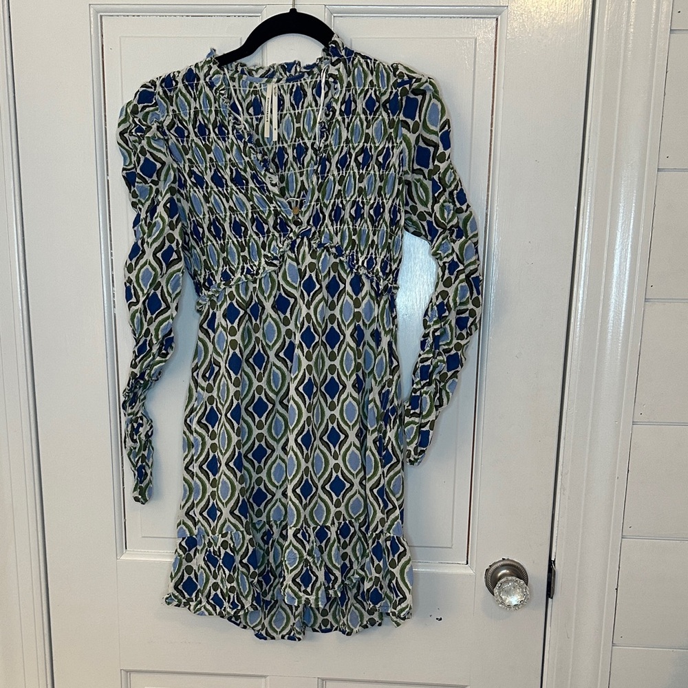 Anthropologie Long Sleeve Geometric Print Mini Dress in XS.